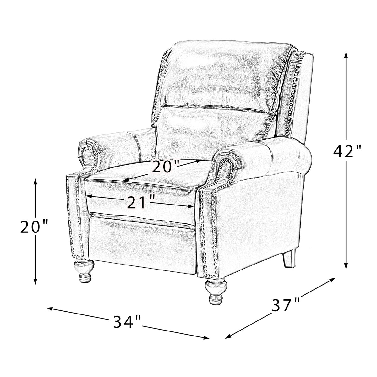 Camel Leather Recliner Chair with Wood Legs T18956