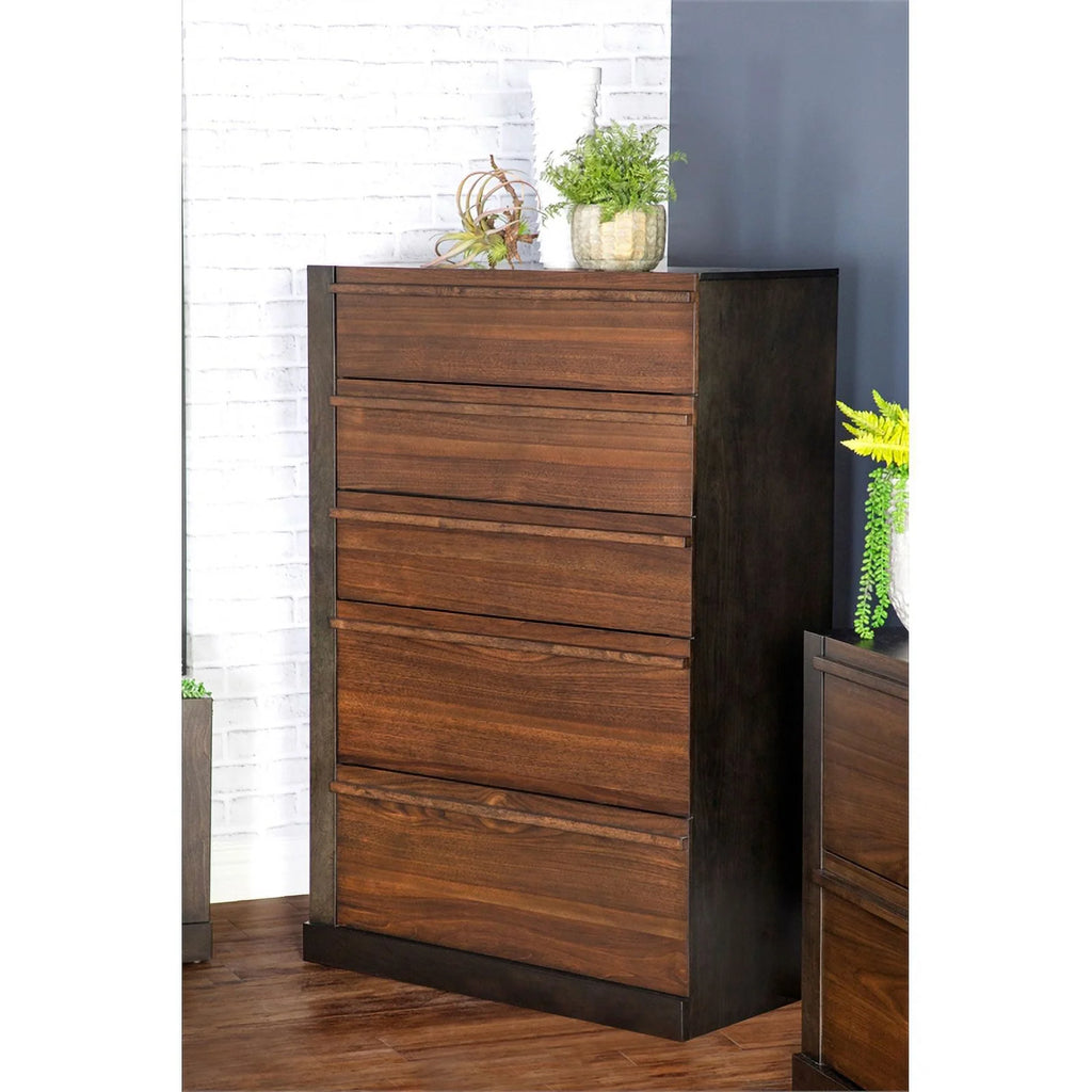 Contemporary Wood 5-Drawer Rectangular Chest in Walnut A97105