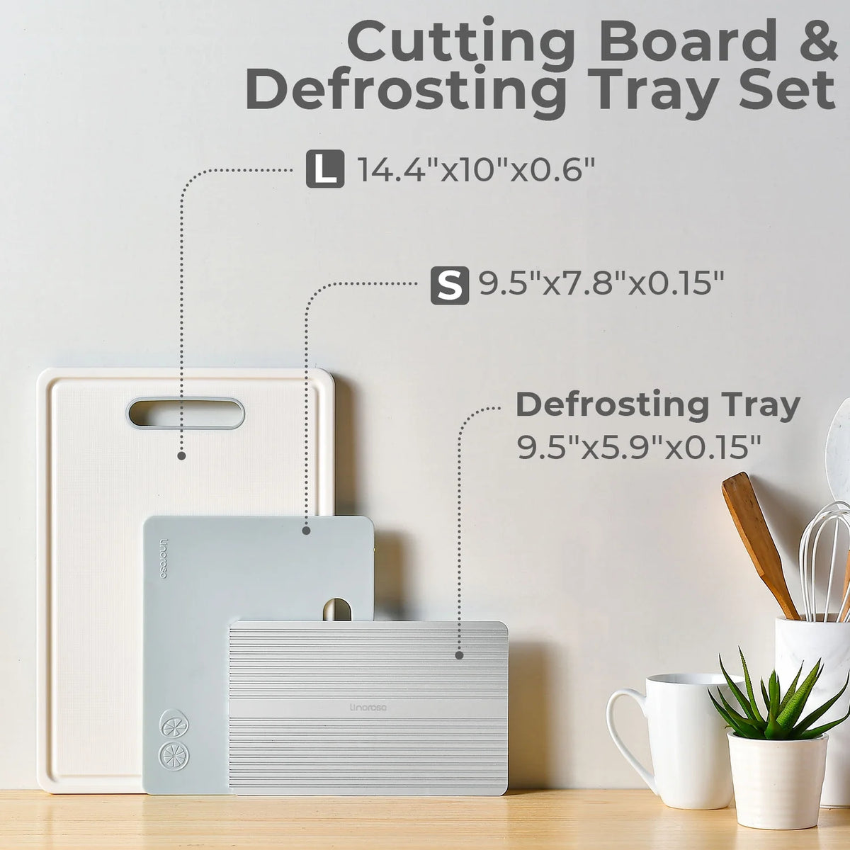 Chalk White Plastic Cutting Board Set with Defrosting Tray O91898