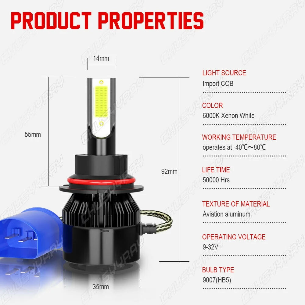 LED Headlight + Fog Light Bulbs Kit 4X Y9813