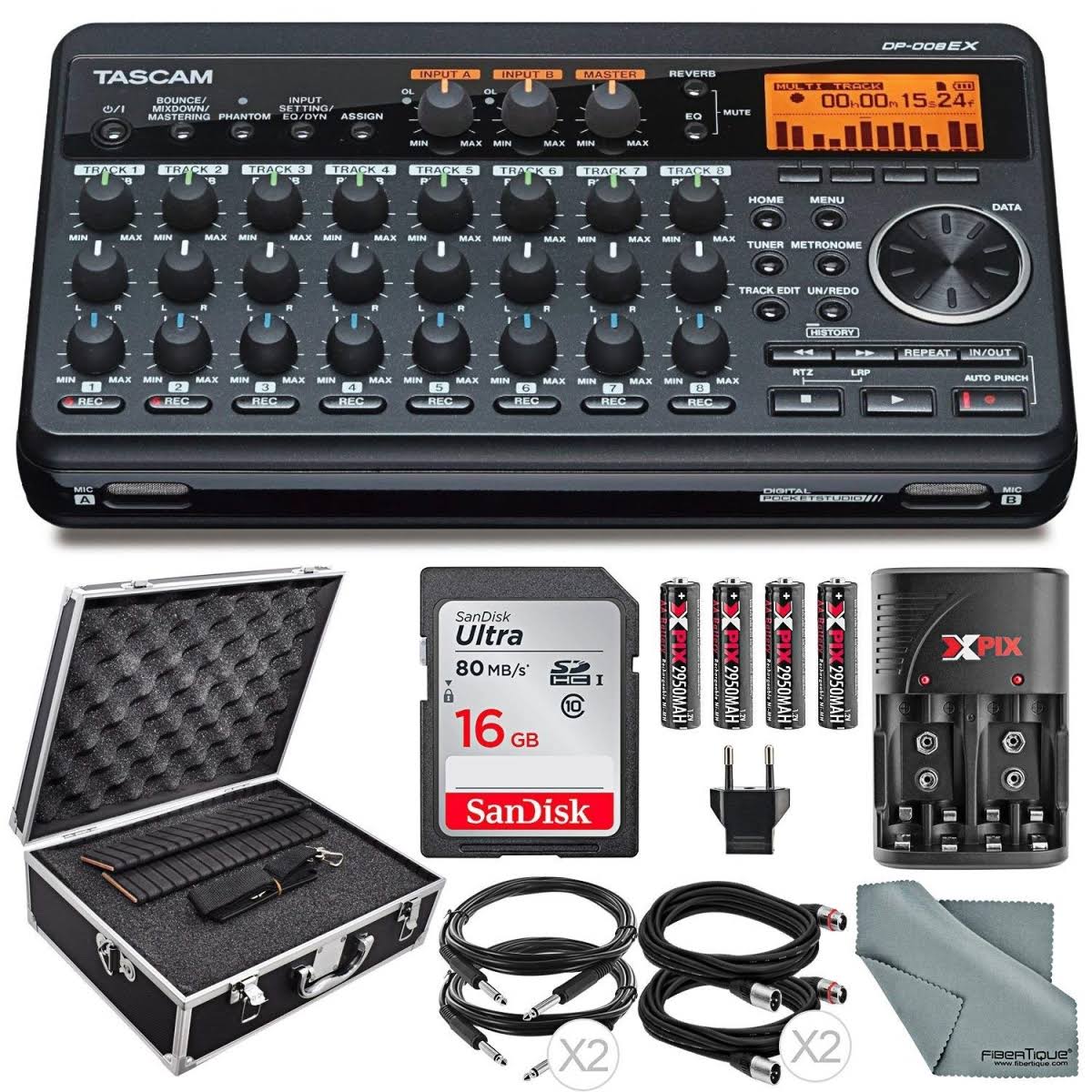 8-Track Digital Pocketstudio Bundle with Protective Case, Batteries & Charger, Cables, 16 GB, Cleaning T35179
