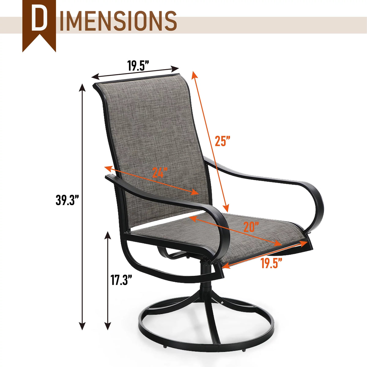 2Pcs Patio Dining Swivel Chairs Set with Black Steel Frame H482