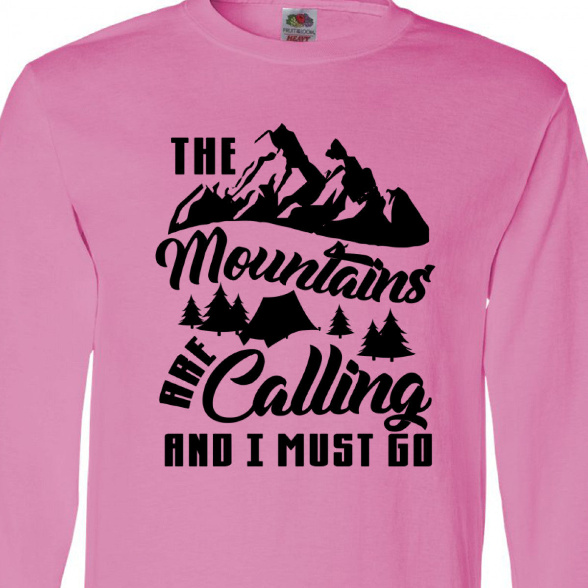 Long Sleeve T-Shirt with Mountain Tent and Tree Silhouettes Q98945