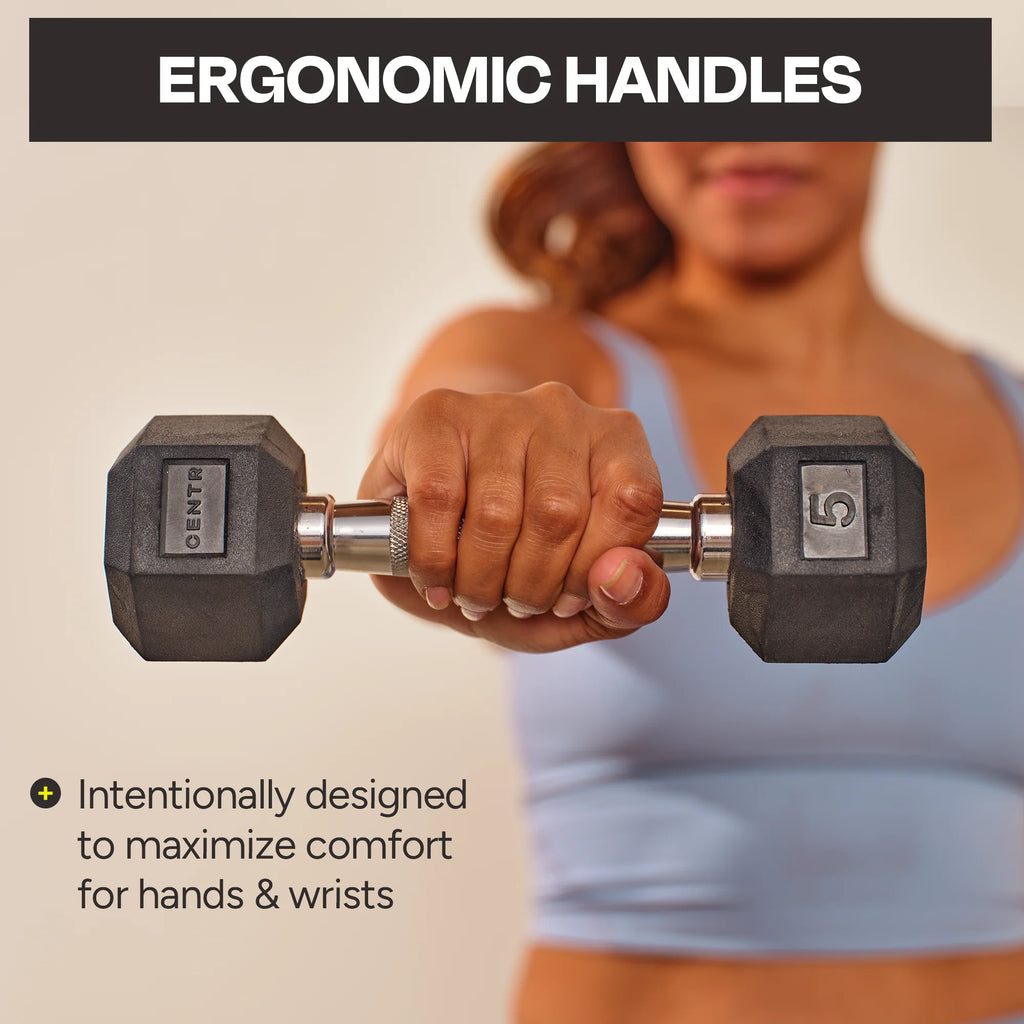 150 lb Rubber Hex Dumbbell Set with Rack J4250