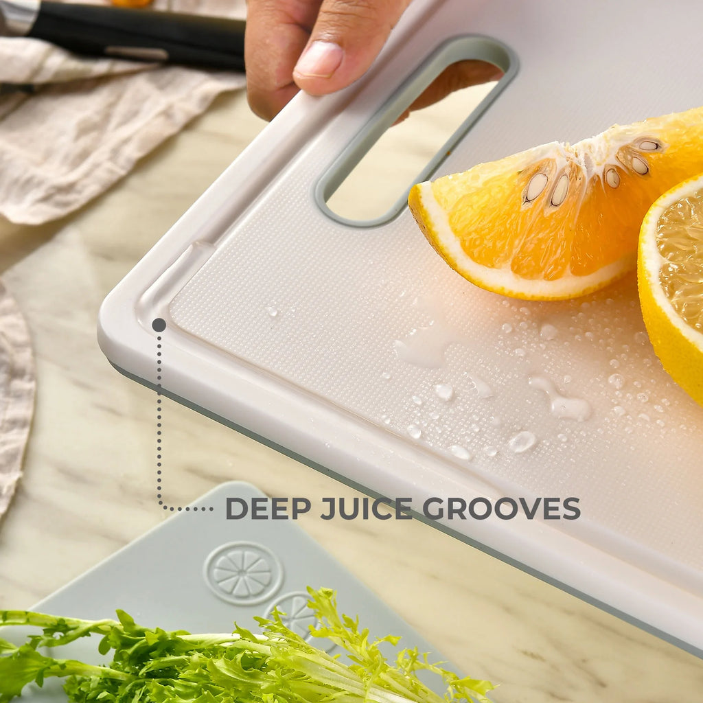 Chalk White Plastic Cutting Board Set with Defrosting Tray O91898