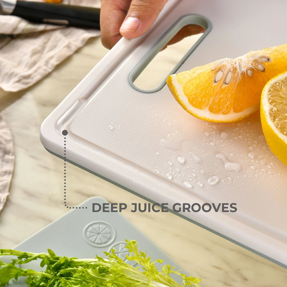 Chalk White Plastic Cutting Board Set with Defrosting Tray O91898