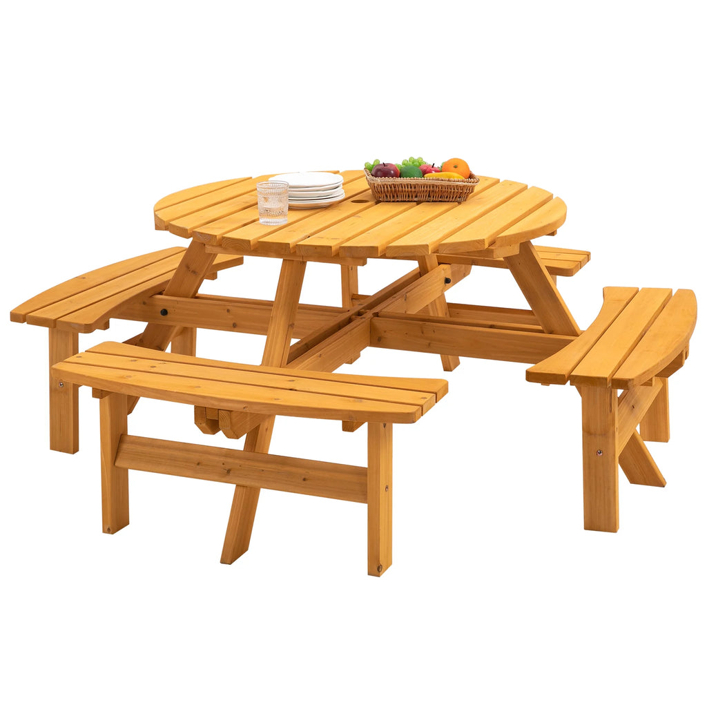 8-Person Wooden Picnic Table with 4 Built-in Benches L878195