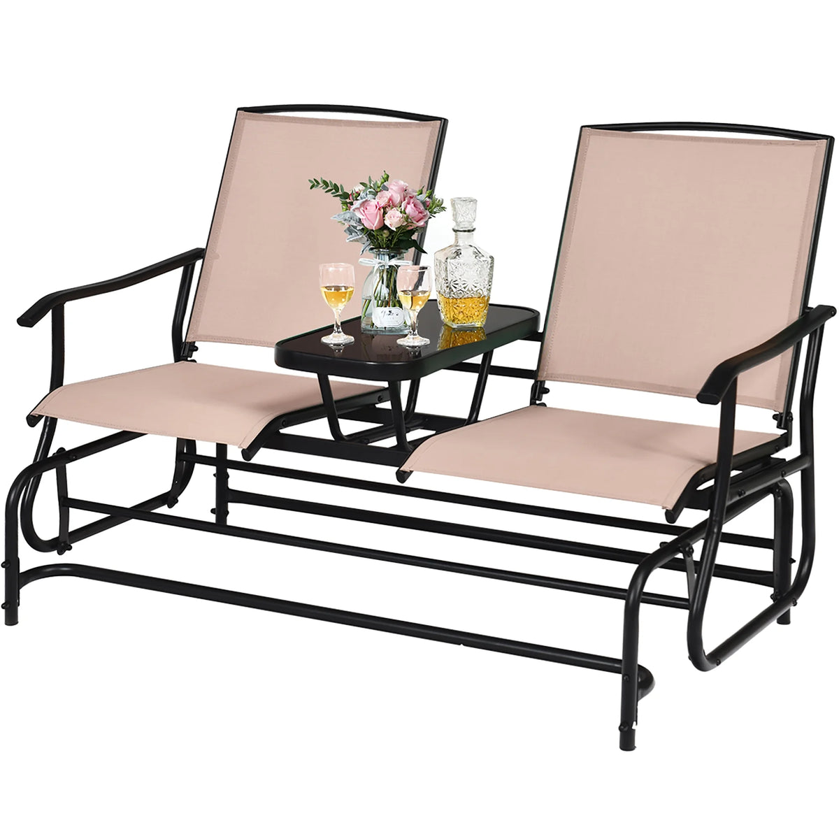 Brown 2 Person Outdoor Patio Glider Loveseat G1392