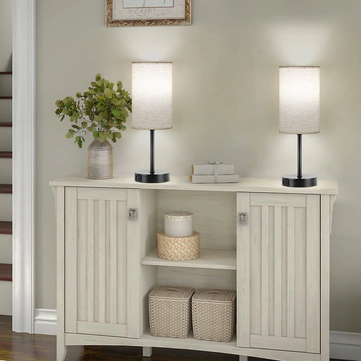 Table Lamps Set of 2 with AC Outlet Black P8644
