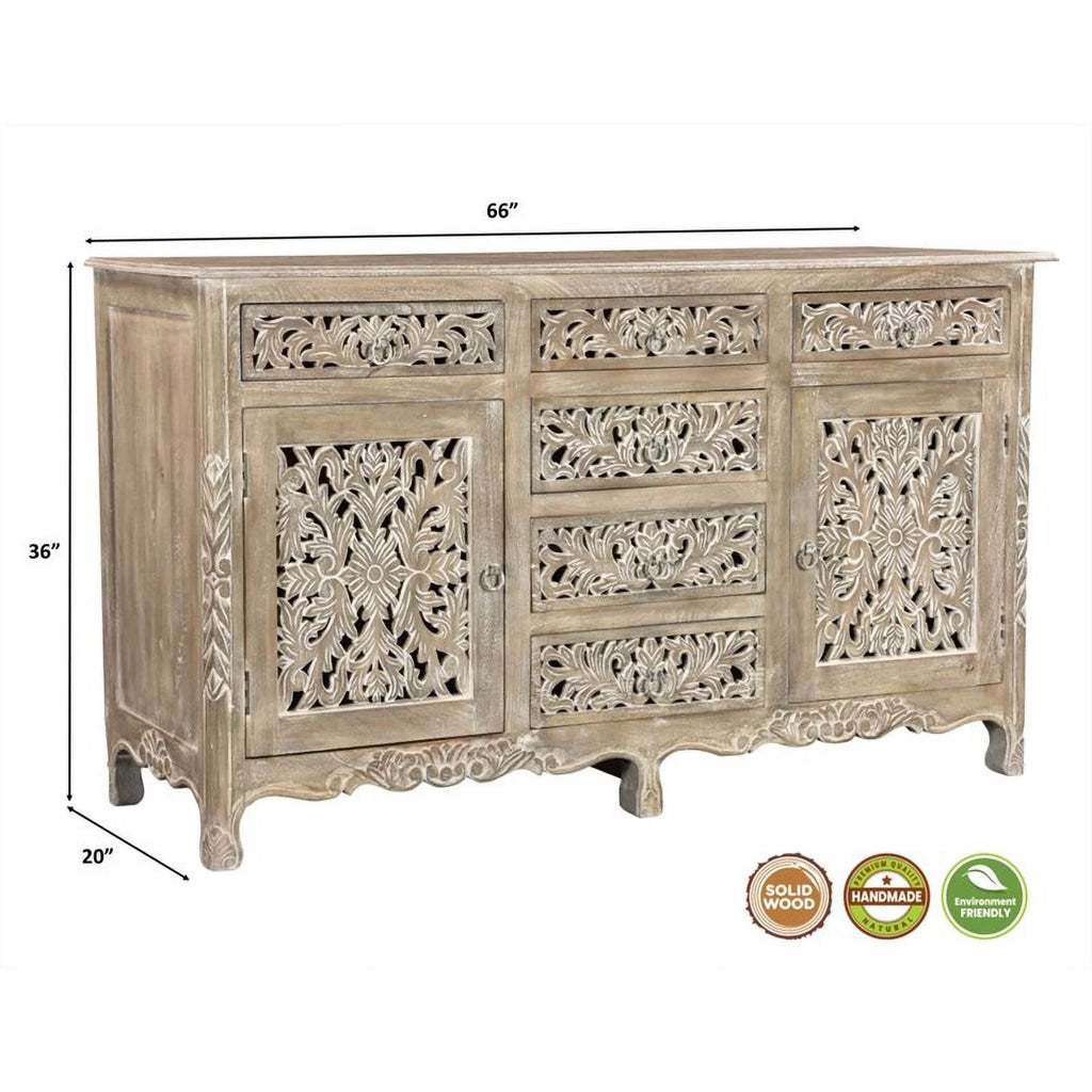 Gray 6 Drawer 2 Door Solid Wood Sideboard L328
