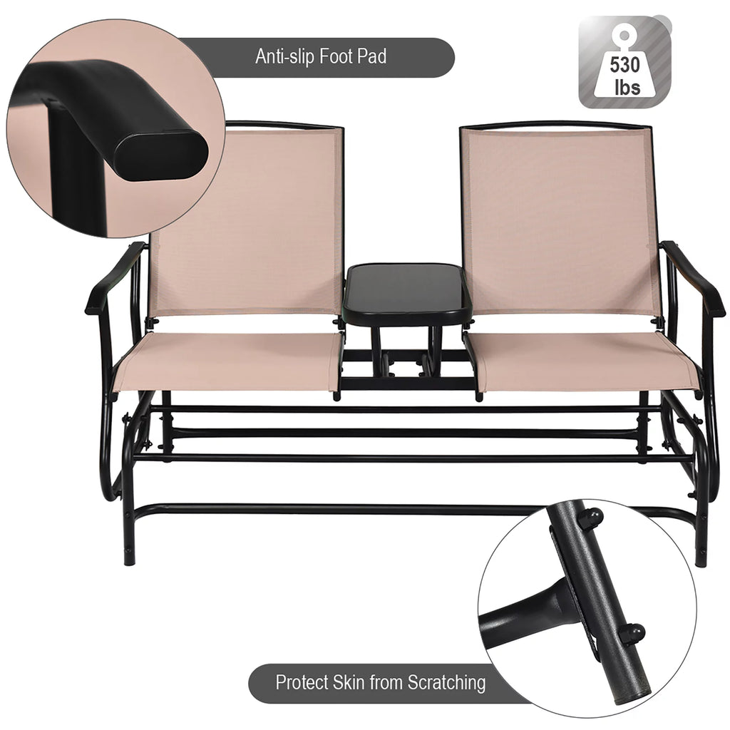 Brown 2 Person Outdoor Patio Glider Loveseat G1392