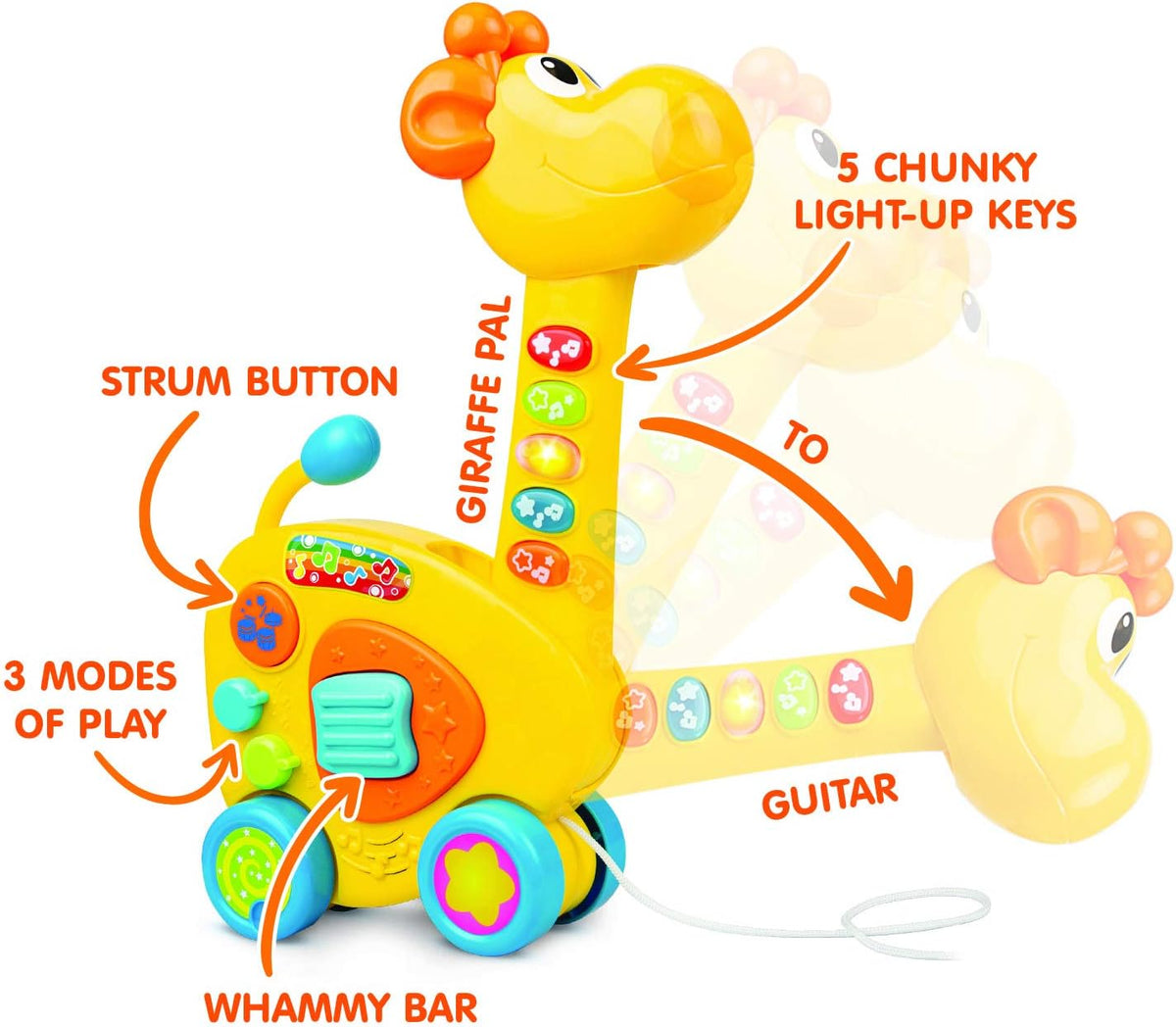 2-in-1 Pull Along Giraffe Toy & Guitar, Baby Musical Guitar Toy, Push and Pull Activity Toy, Pack of 2 A799442