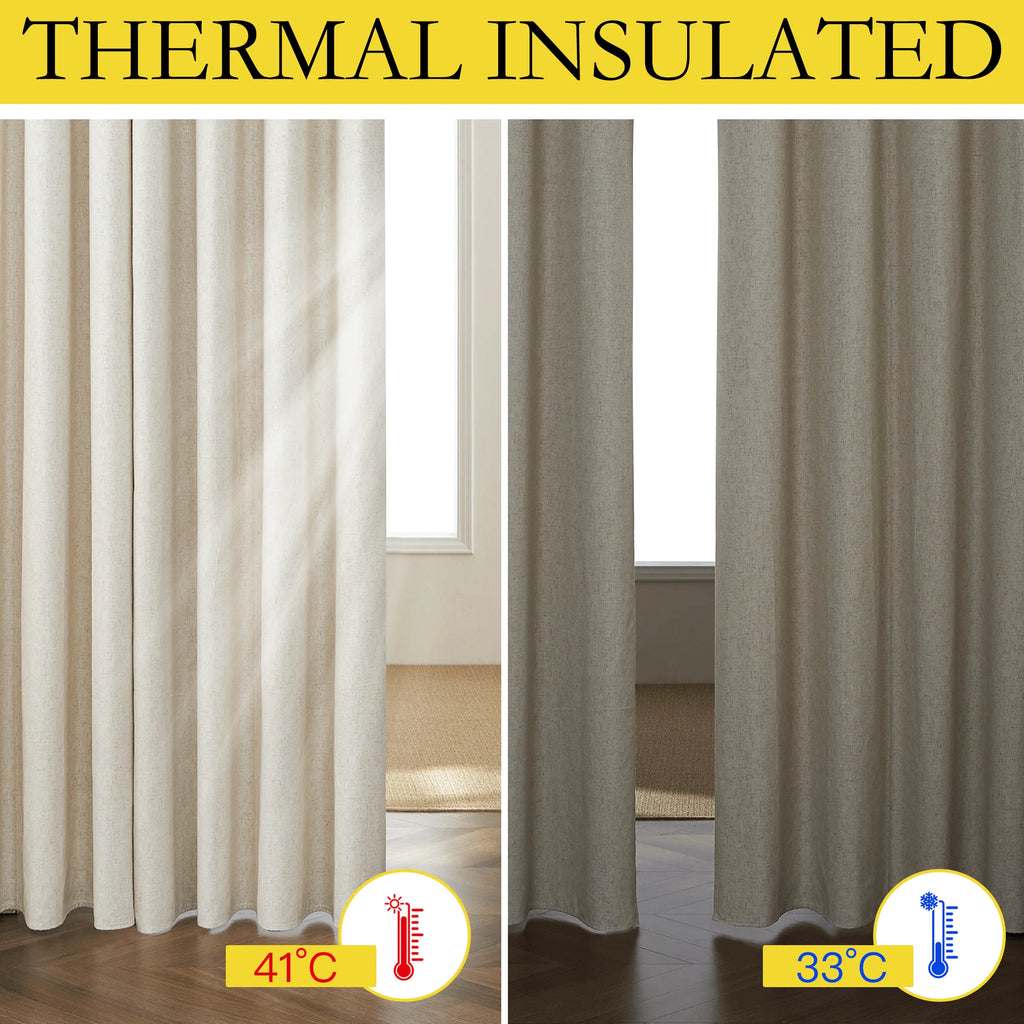 Natural 100% Blackout Linen Kitchen Curtains 63 inch 2 Panels E34766