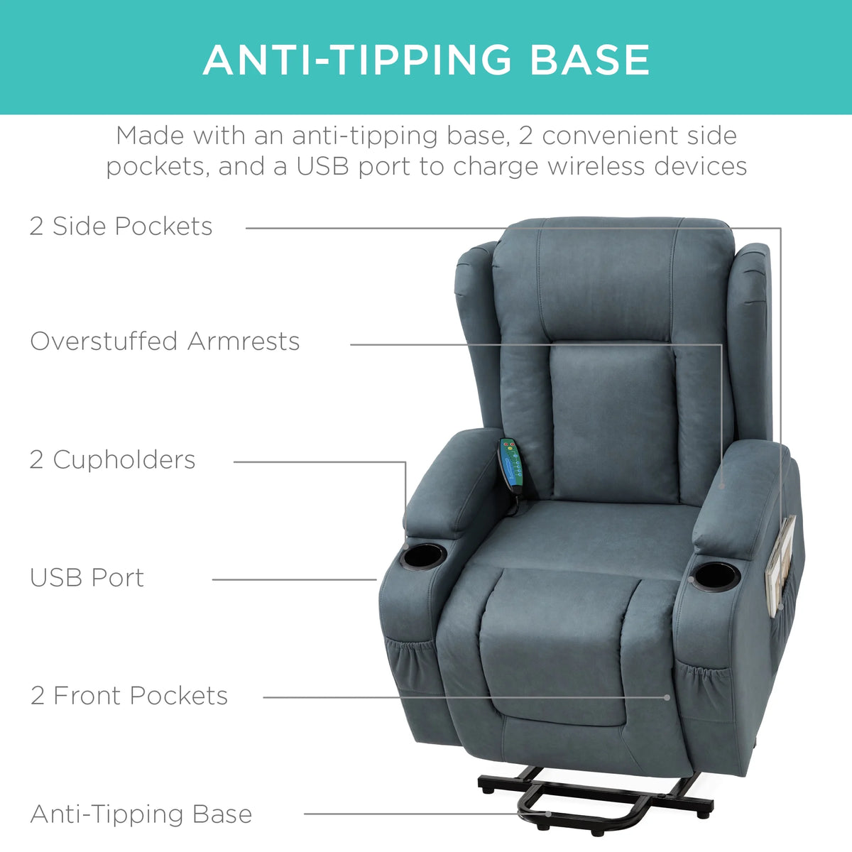 Blue Electric Power Lift Recliner Massage Chair V960765