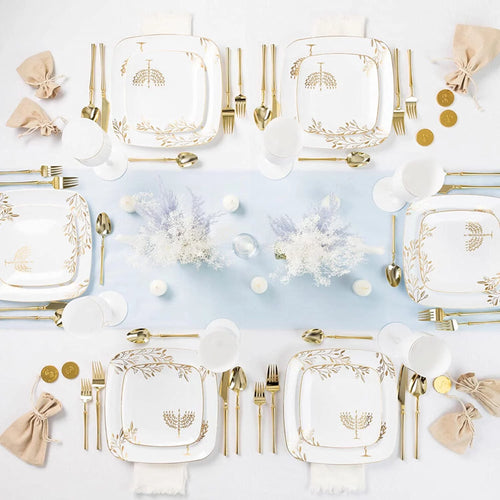 10" Square Plastic Plates with White Gold Design (60 Pack) Q1533