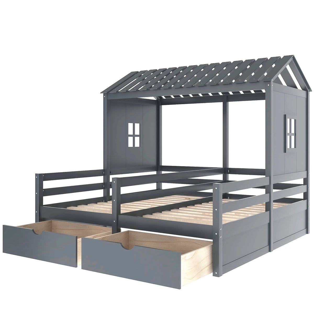 Twin Size House Platform Bed with Two Drawers P719