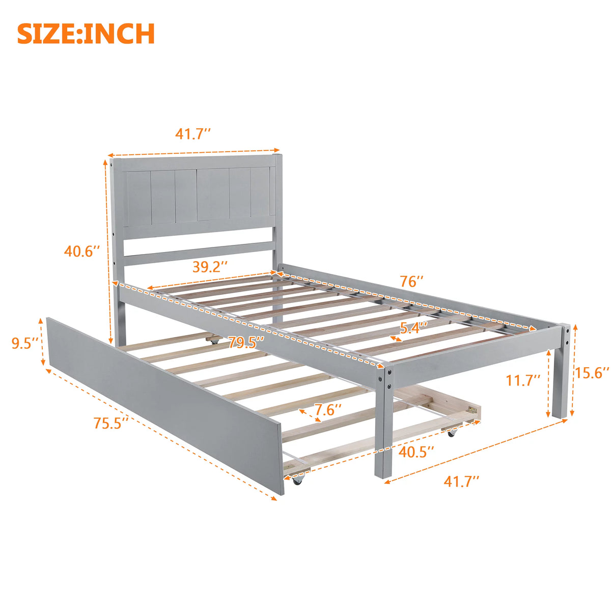Twin Size Wood Platform Bed with Trundle W2204