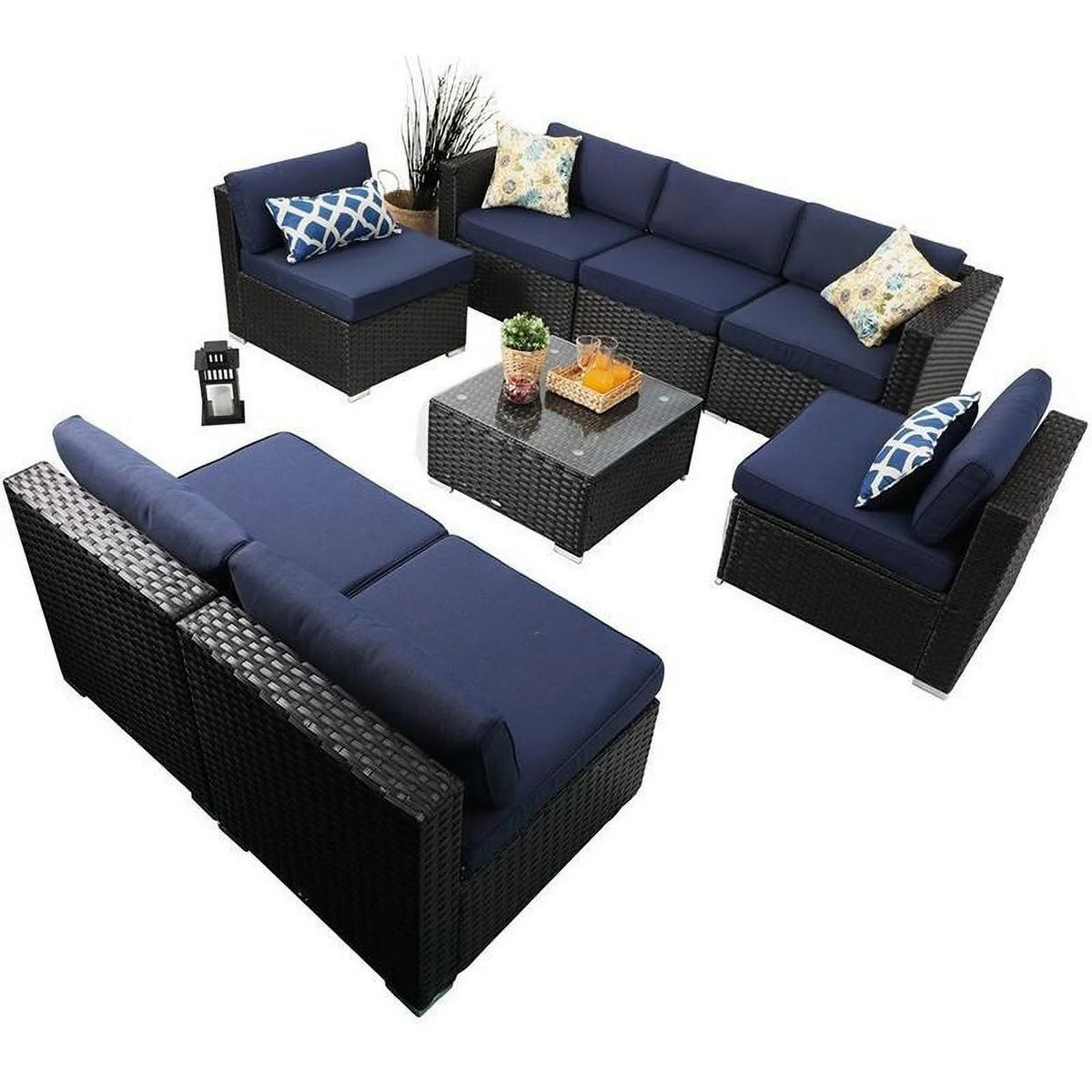 Blue 8 Piece Rattan Wicker Patio Sectional Sofa Set N98277