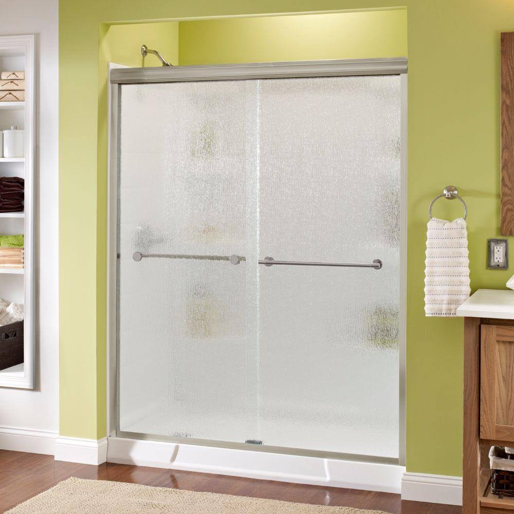 Semi-Frameless Sliding Shower Door in Brushed Nickel with Rain Glass Y3183