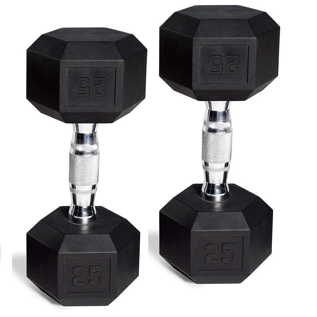 Set of 2 65 Lbs Hex Rubber Dumbbell with Metal Handles F69684