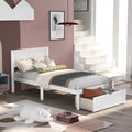 White Twin Wood Platform Bed with Headboard and Storage Drawer X383548