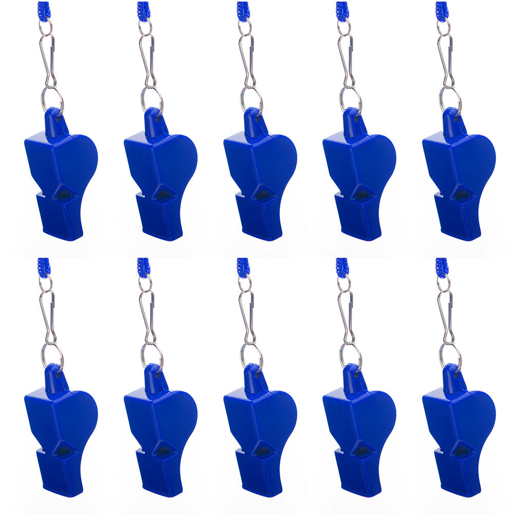 100 Pcs Plastic Pea-Less Safety Whistles with Lanyard - Blue J4572