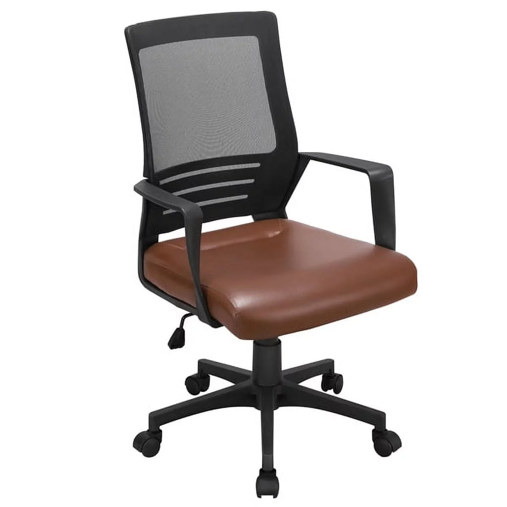 Adjustable Midback Ergonomic Mesh Swivel Office Chair with Lumbar Support, Brown Seat Y9048