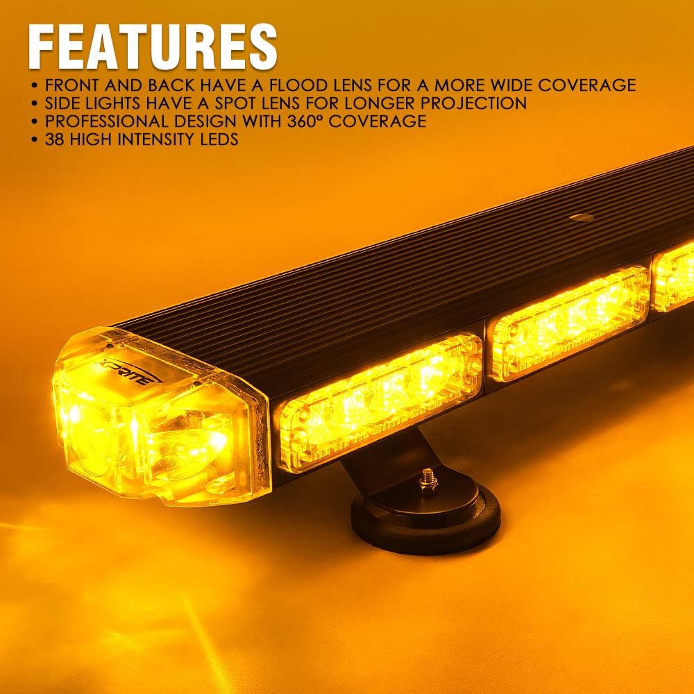 48 White Amber Emergency Strobe Light Bar LED Lightbar with Adjustable Brackets H9659