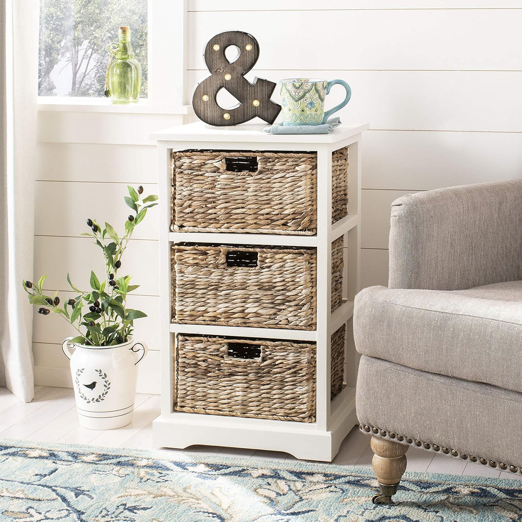 Distressed Black Wicker Basket Storage Side Table S987850