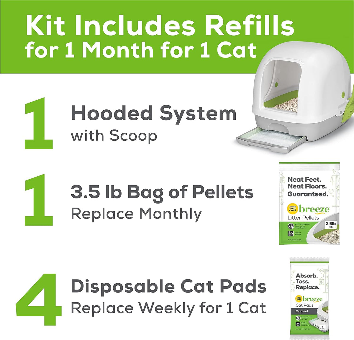 Hooded Litter Box System Starter Kit with Litter Pellets & Pads Pack of 2 N5225