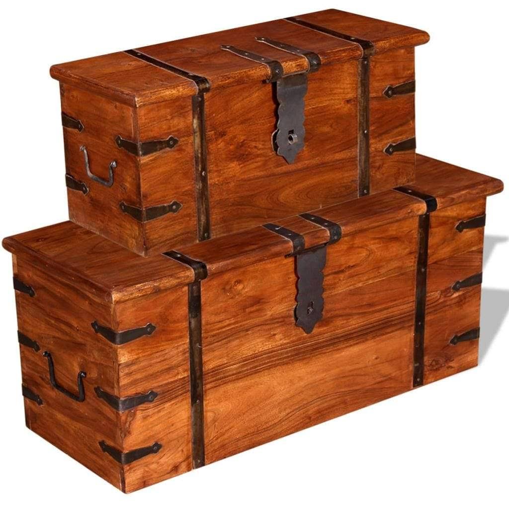 2 Piece Acacia Wood Storage Chest Set I4979