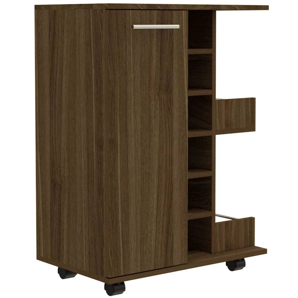 Bar Cart with Four Casters Dark Walnut Finish R895