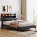 Full Size Linen Fabric Upholstered Platform Bed with Storage Headboard J25242