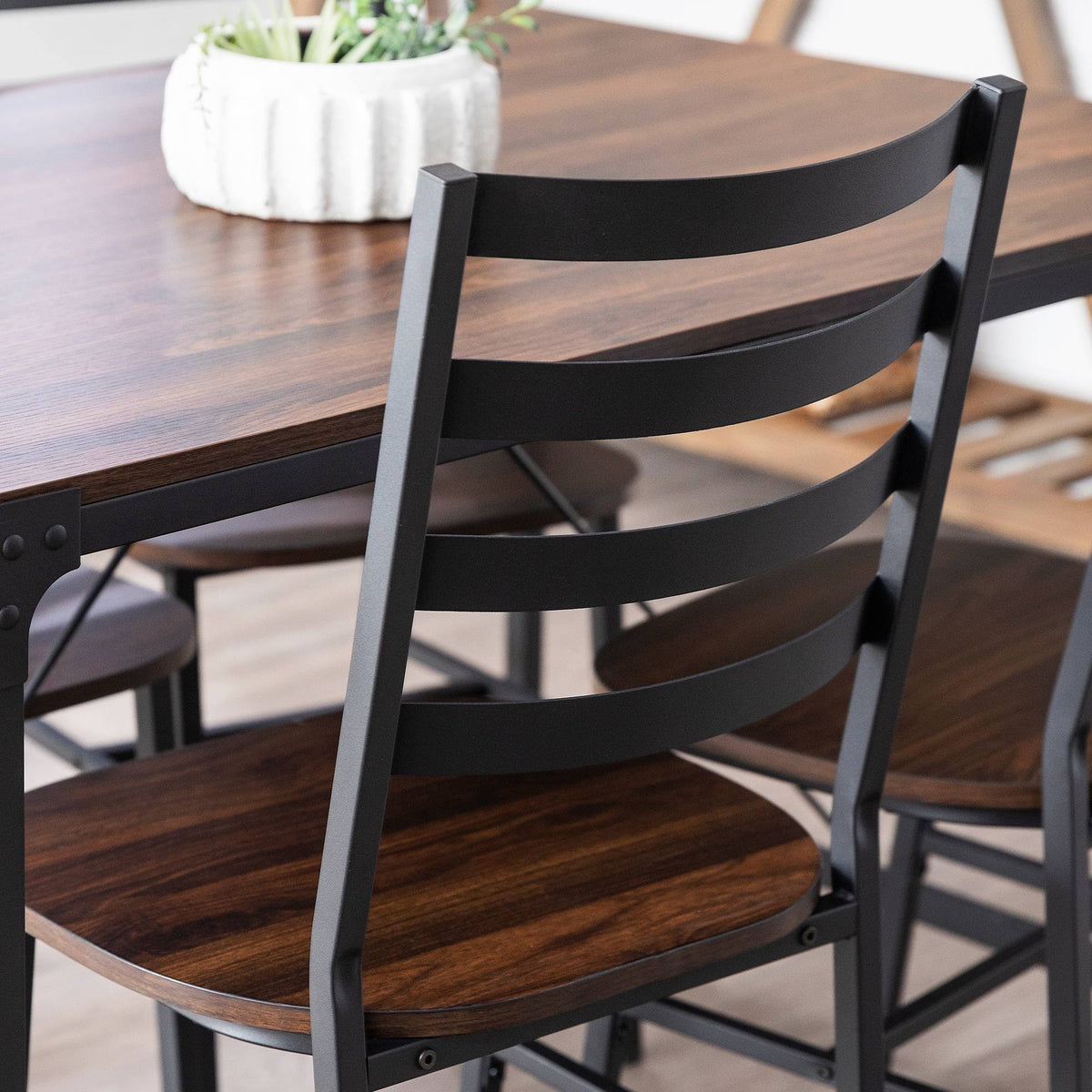 5pc Industrial Farmhouse Angle Iron Dining Set Dark Walnut Q59823