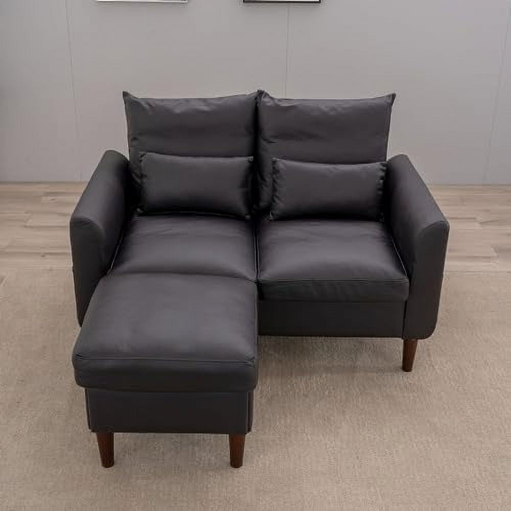 Black Faux Leather 2-Seater Sofa with Wood Leg I20051
