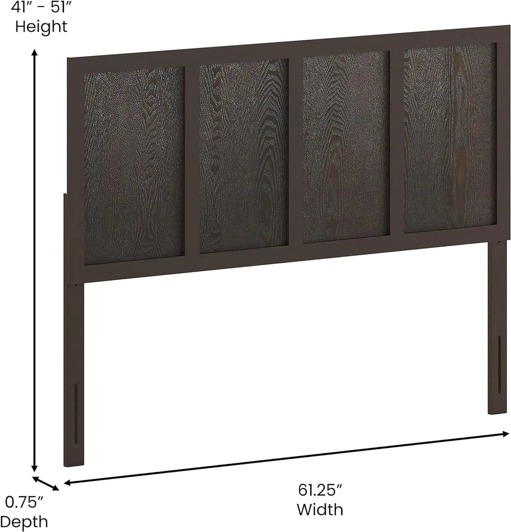 Queen Size Dark Brown Wooden Adjustable Headboard B7496