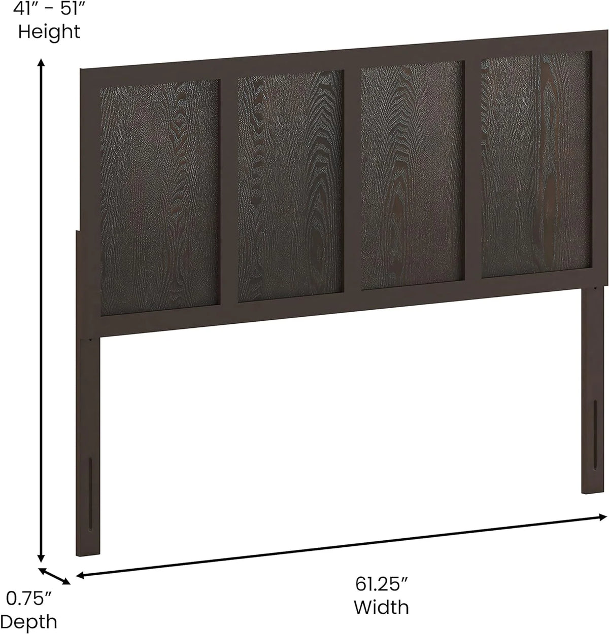 Queen Size Dark Brown Wooden Adjustable Headboard B7496