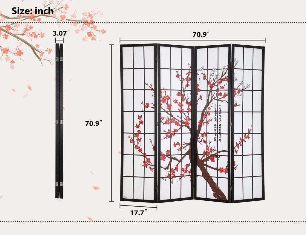 4 Panel 6Ft Wood Folding Privacy Screen U57778