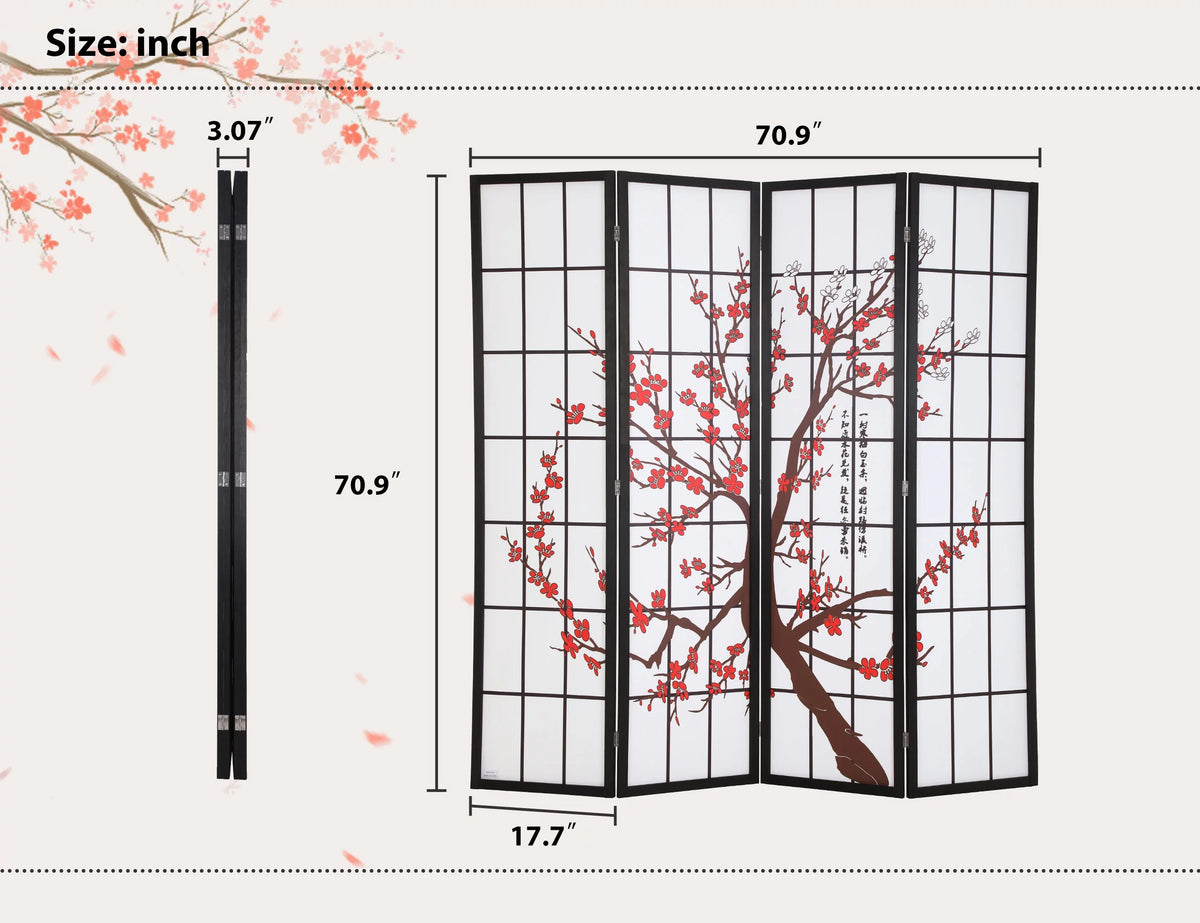 4 Panel 6Ft Wood Folding Privacy Screen U57778